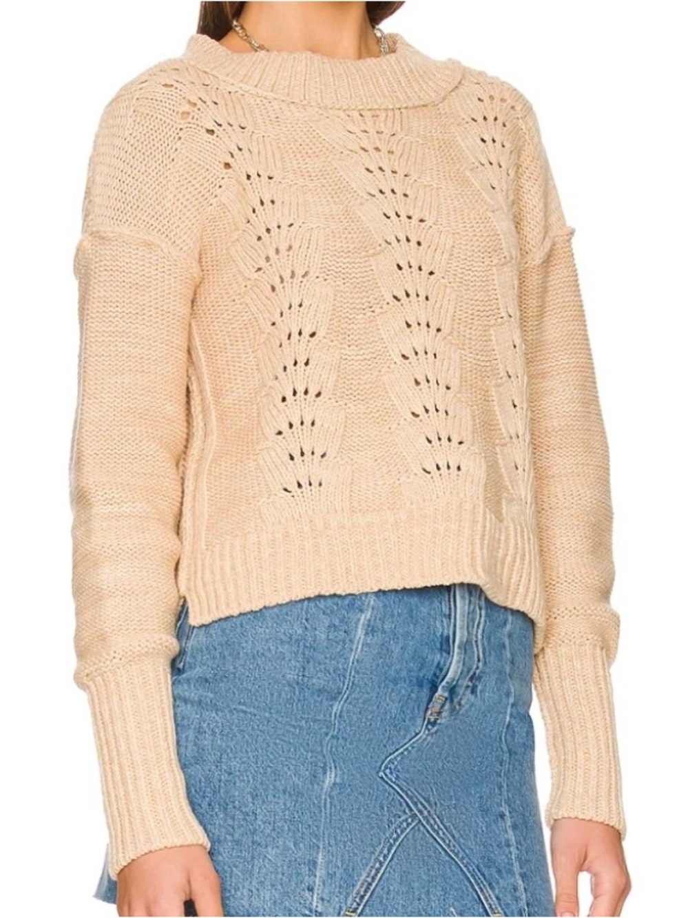 Free People Cropped Women's Pullover Sweater Bell Song Sandcastle Small
